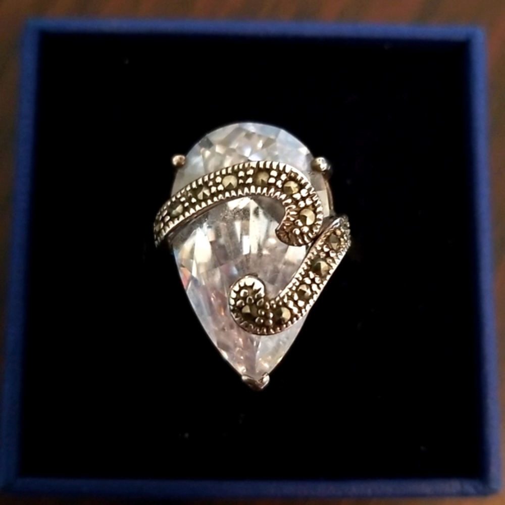 Ring CZ silver and hematite ring